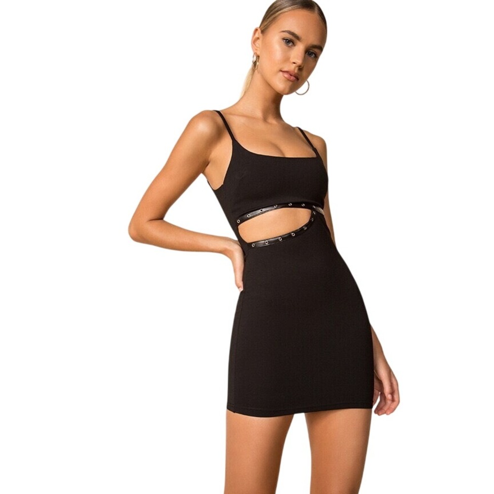 Superdown Revolve Mini Bodycon Dress Women S Black Cutout Grommet Goth Baddie